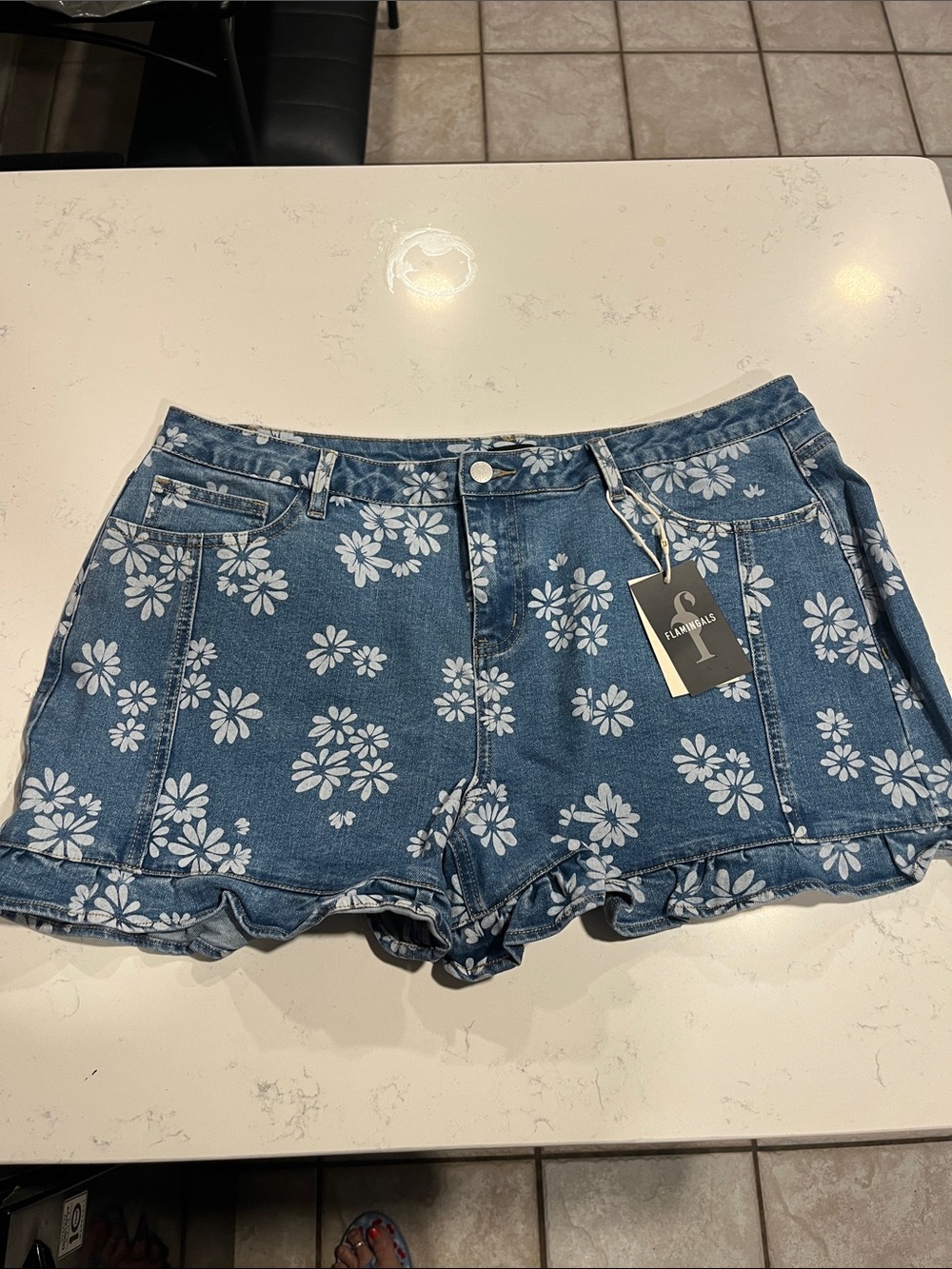 NWT Flamingals Ruffled Jean shorts, size 4XL